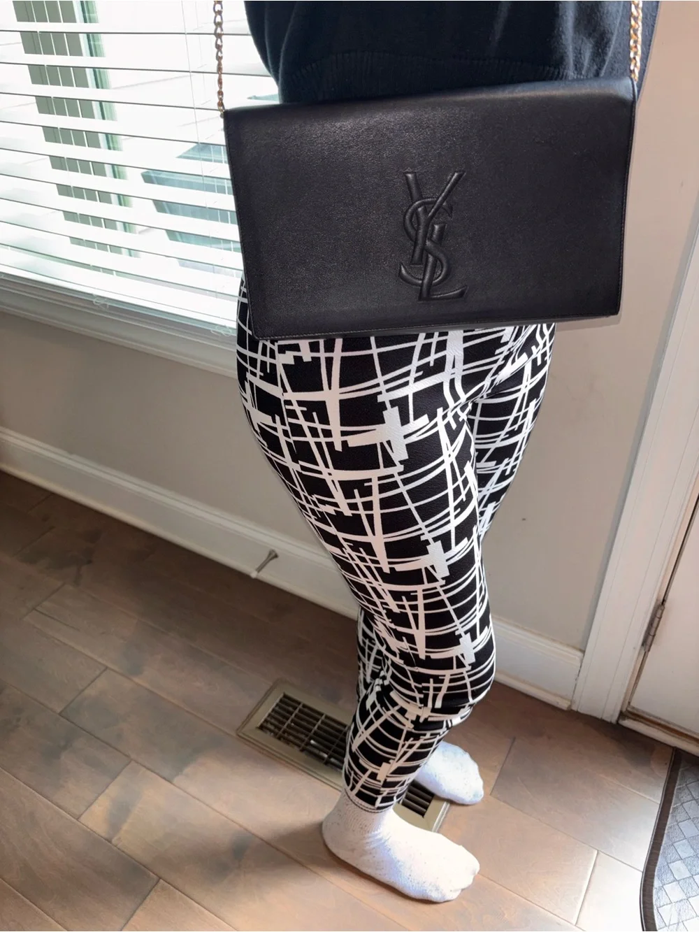Saint Laurent Black Leather YSL Logo Envelope Clutch